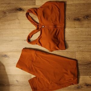 Athleta Orange Trancend Leggings and Sports Bra Set Large